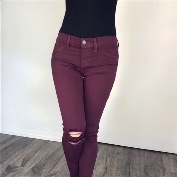 Burgundy Buff Knee Skinnies - Picture 2 of 5